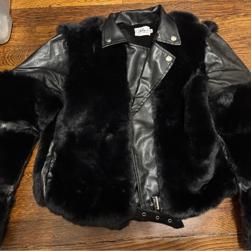 Lola + The Boys Elegant Black Midnight Faux Fur Moto Jacket